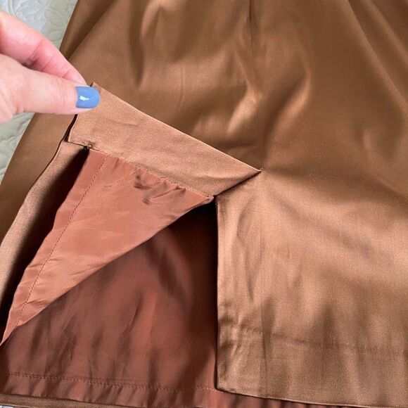 J. CREW SATIN BROWN SLEEVELESS MIDI DRESS size 10P - Picture 6 of 11